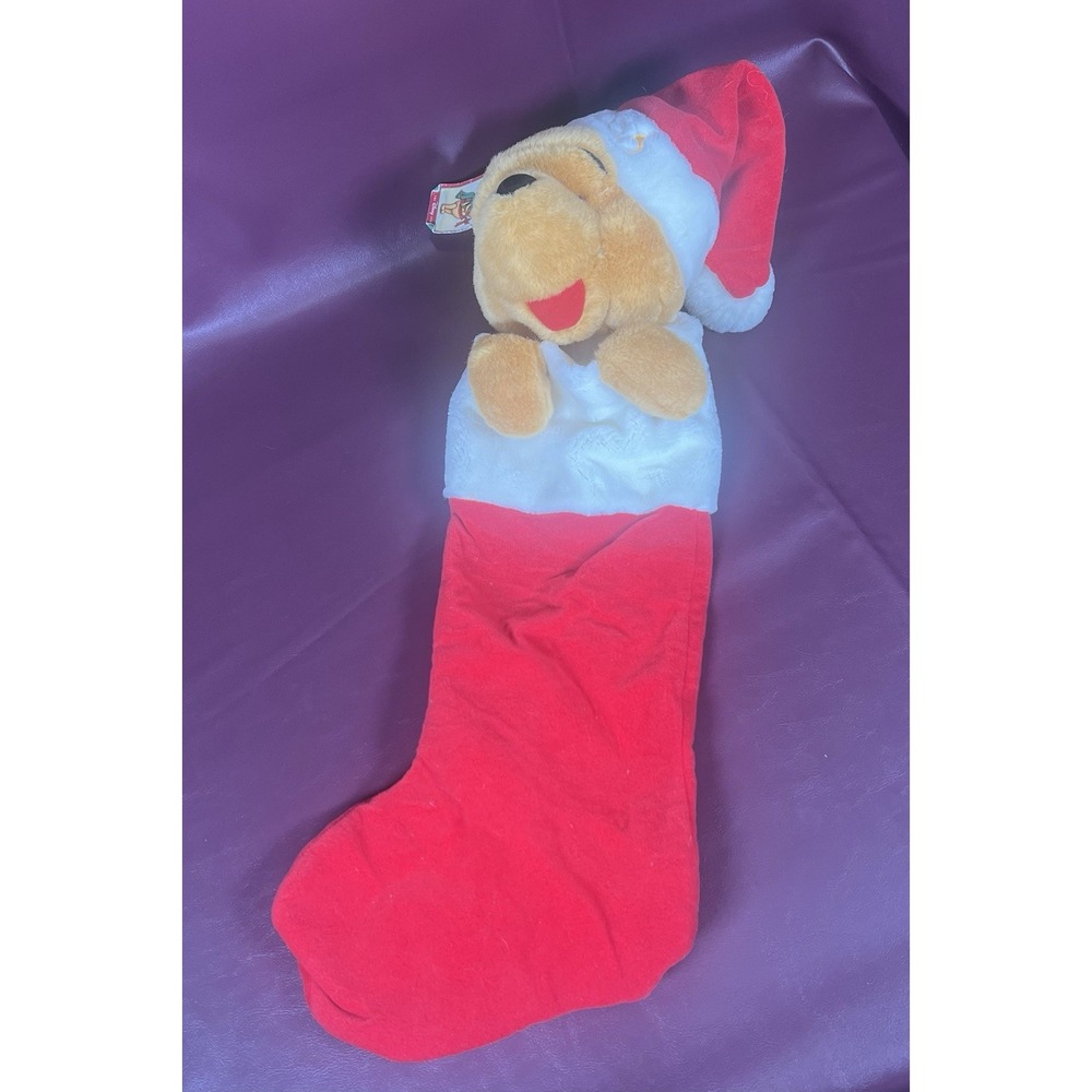 DISNEY Vintage WINNIE THE POOH IN SANTA HAT CHRISTMAS PLUSH STOCKING 3D HEAD